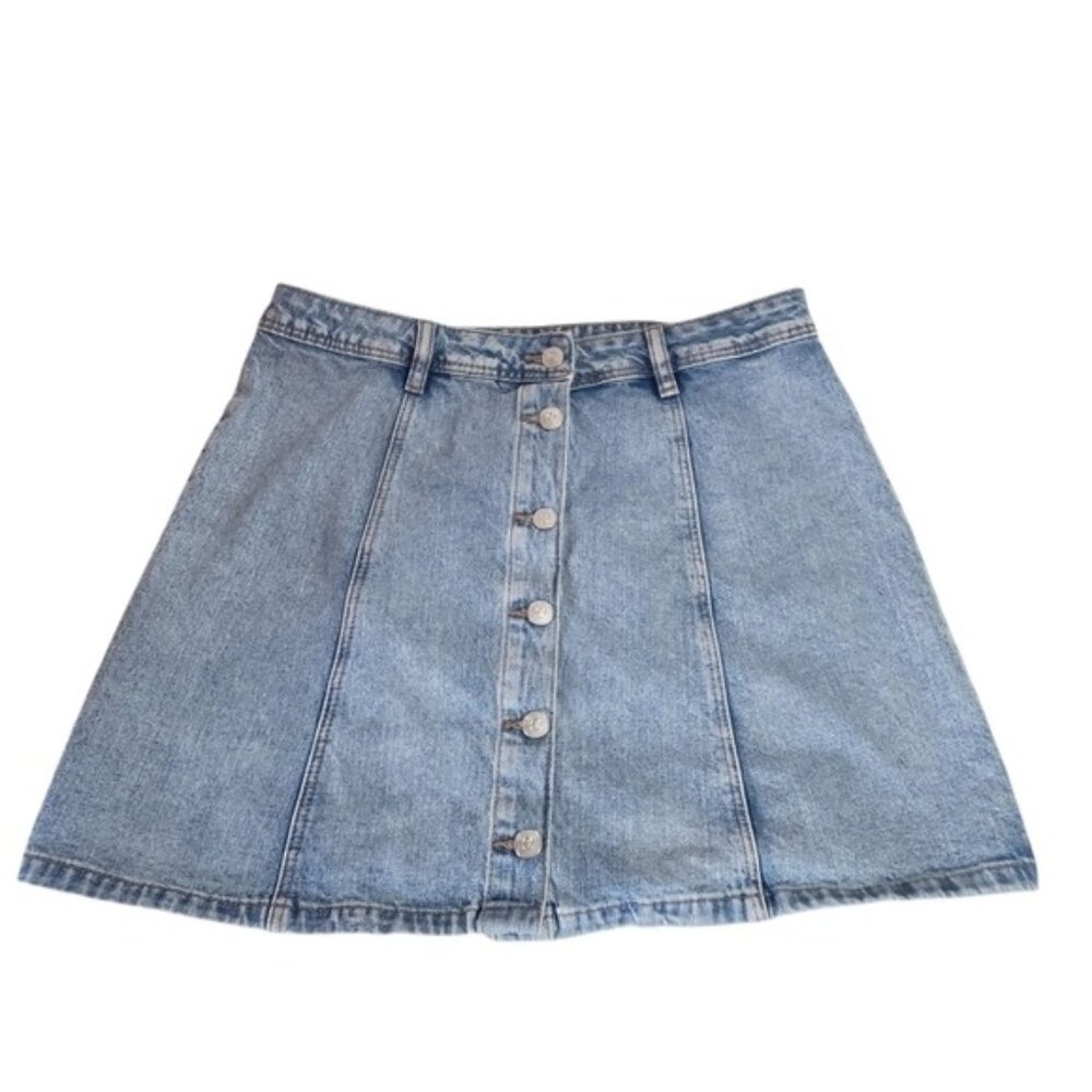 H&M Divided Juniors Denim Button Up Mini Skirt‎ Size 10 Summer Festival Casual